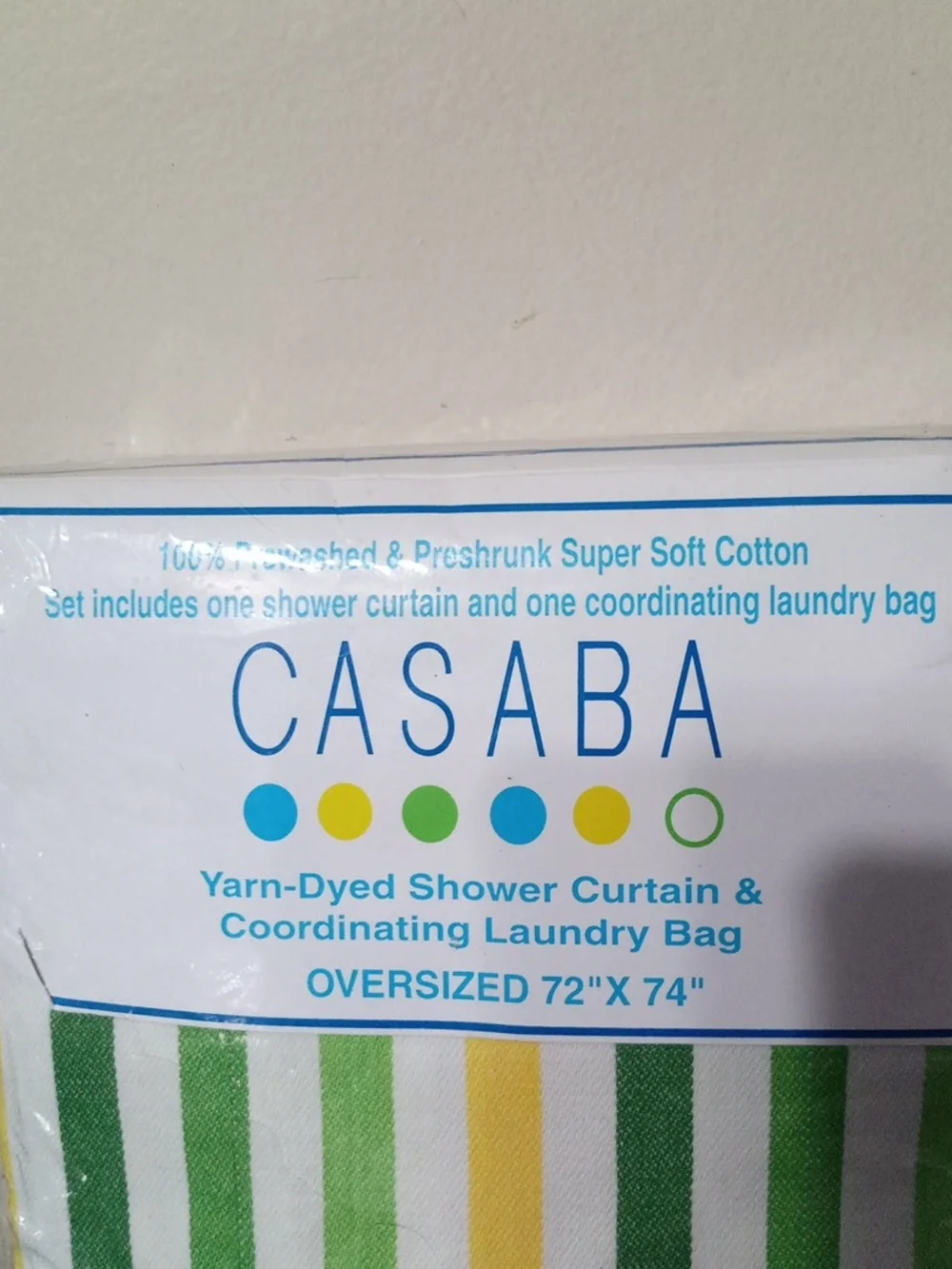 CASABA Green & Yellow Striped Yarn-Dyed Shower Curtain